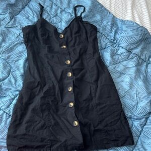 Forever 21 Black Button-Front Spaghetti Strap Mini Dress